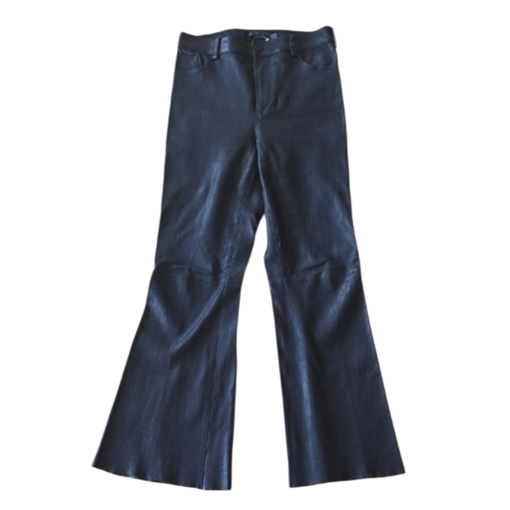 Alice + Olivia Black Leather Flared Boot-Cut Pants